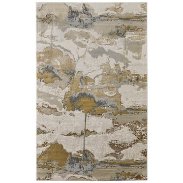 Feizy Aura Modern Watercolor, Gray/Ivory/Gold, 3'11" x 6' Accent Rug Easy Care Stain Resistant Fade Resistant Casual Abstract Floor Rug for Living room Bedroom