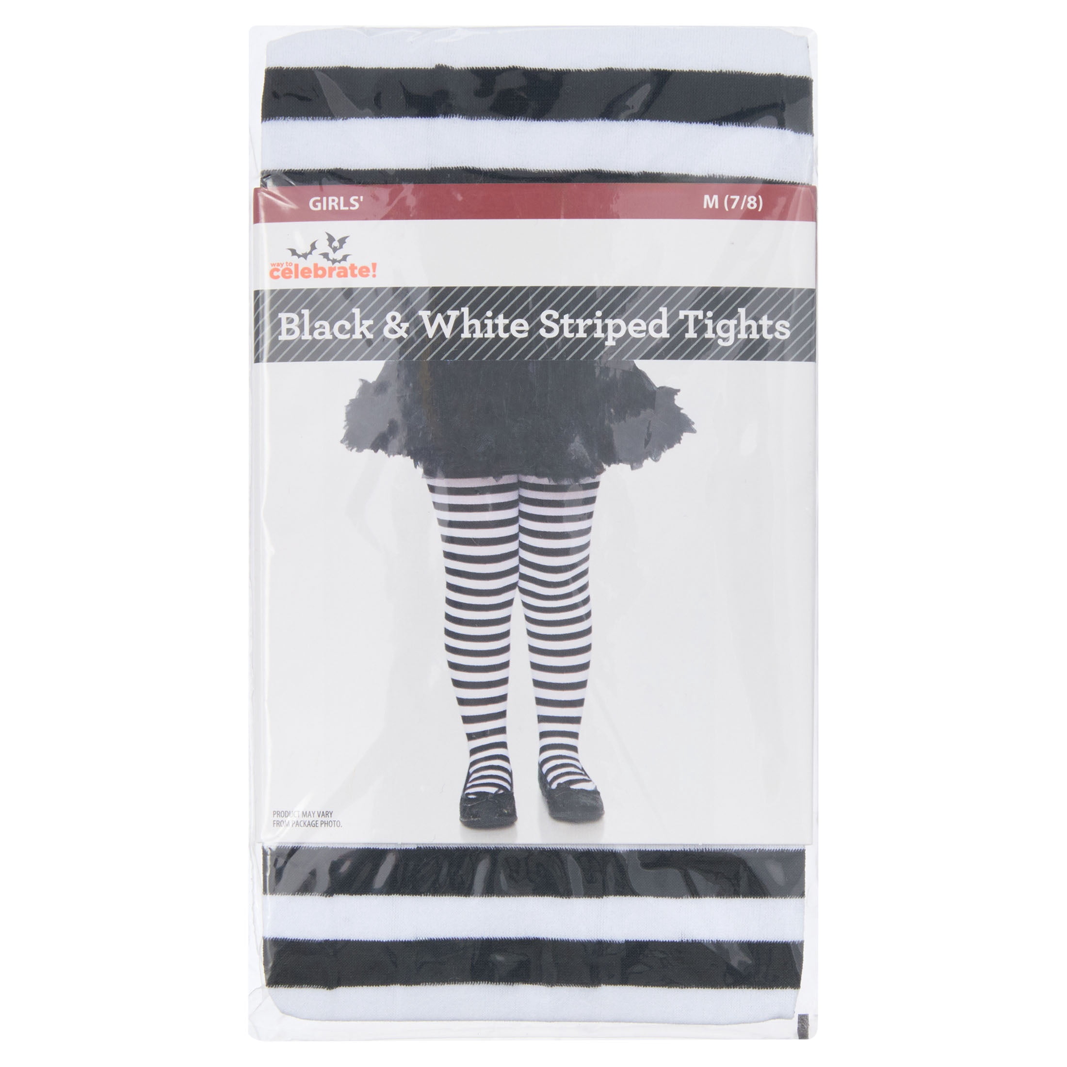 Striped Tights Costume Accessory for Children, Black and White, M (7/8), Halloween by Way To Celebrate