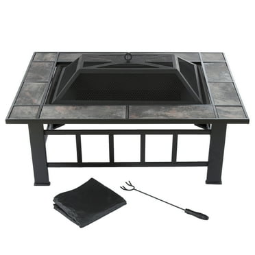 Pure Garden 37 inch Outdoor Fire Pit with Screen, Cover, and Poker (Black)