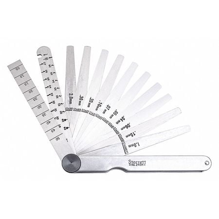 14 STARRETT THICKNESS GAGE STOCK/LEAVES 14 DIFFERENT SIZES ROUNDED 3 INCH LEAVES