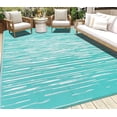 thumbnail image 1 of Findosom 6'x9' Waterproof Stripe Outdoor Rug, Foldable Reversible Plastic Straw Rug, Large Patio Rug for Outdoors, RV, Patio, Backyard, Deck, Picnic, Beach, Camping Blue, 1 of 6