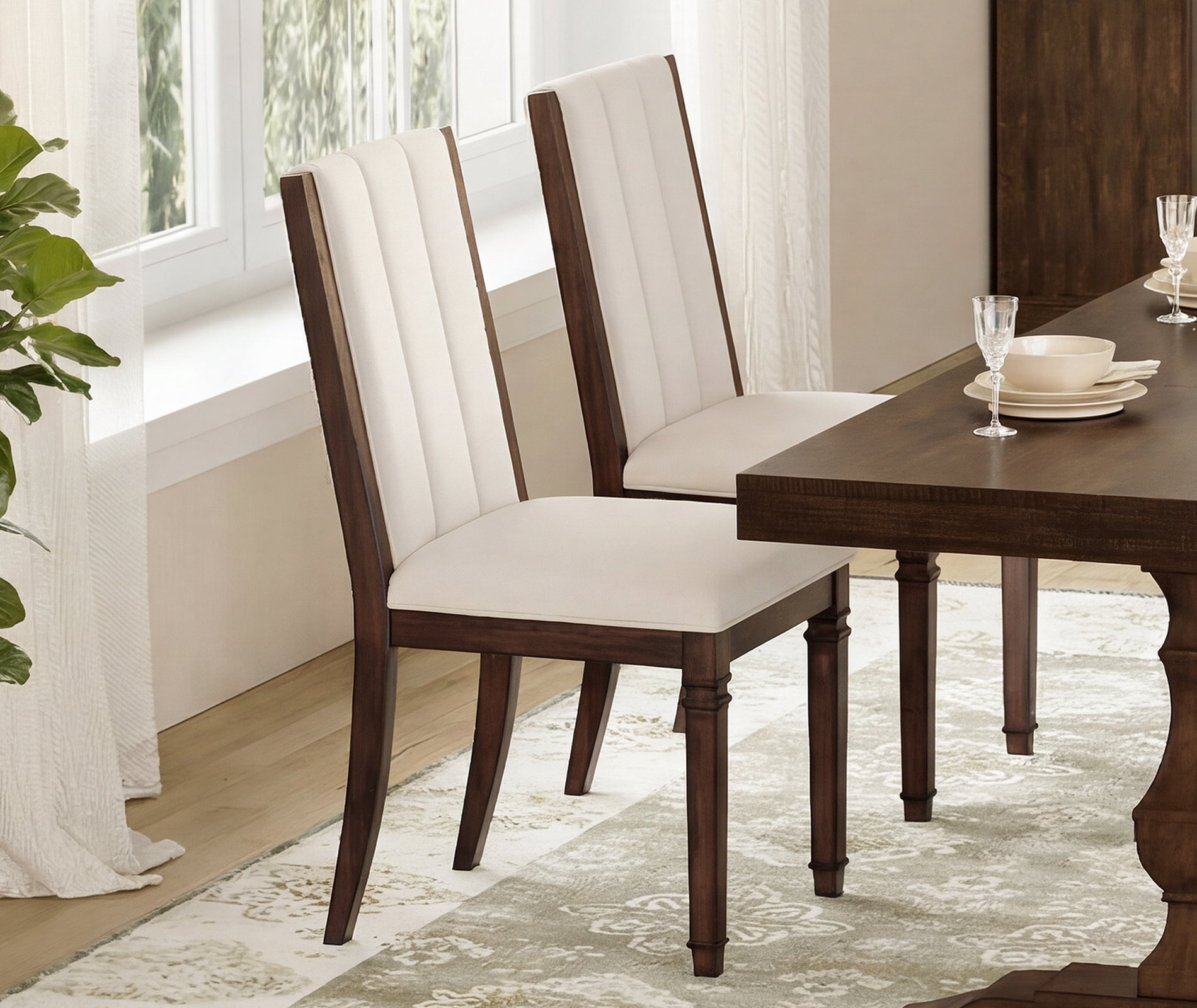 WAMPAT Farmhouse Upholstered Dining Chairs Set of 2,Modern Kitchen Chairs with Fabric Cushion & Solid Back for Dining Room,Living Room,Espresso