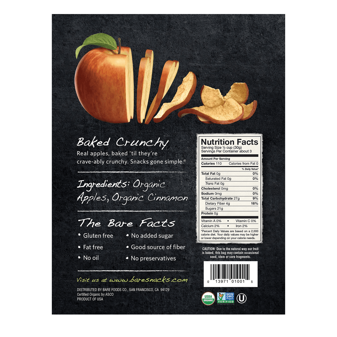 Bare Food Organic Cinnamon Apple Chips, 3 Oz, Pack Of 12