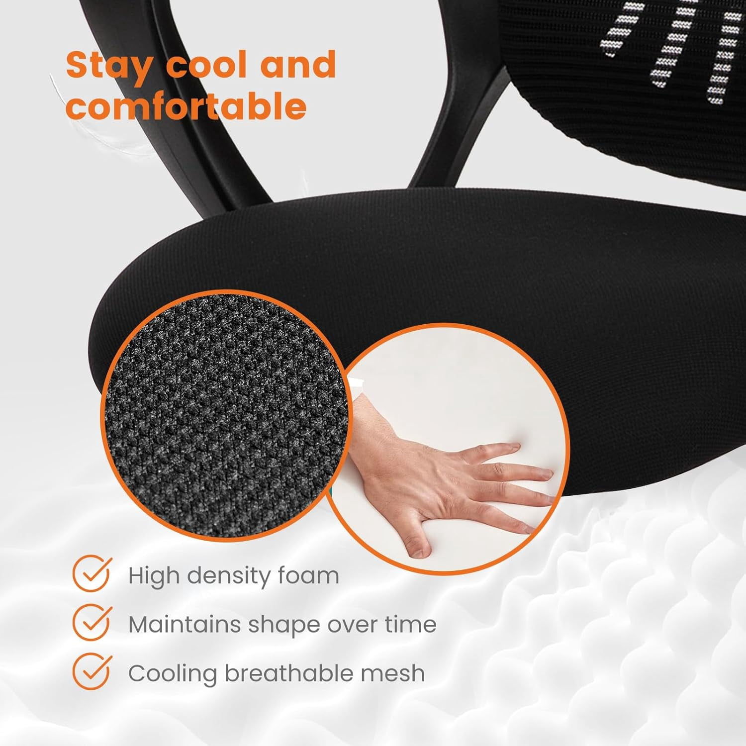 Atilioo Ergonomic Office Chair, Comfy Desk Chair with Adjustable Height & Lumbar Support, Mesh Swivel Rolling Computer Chair with Armrests for Adults, Black