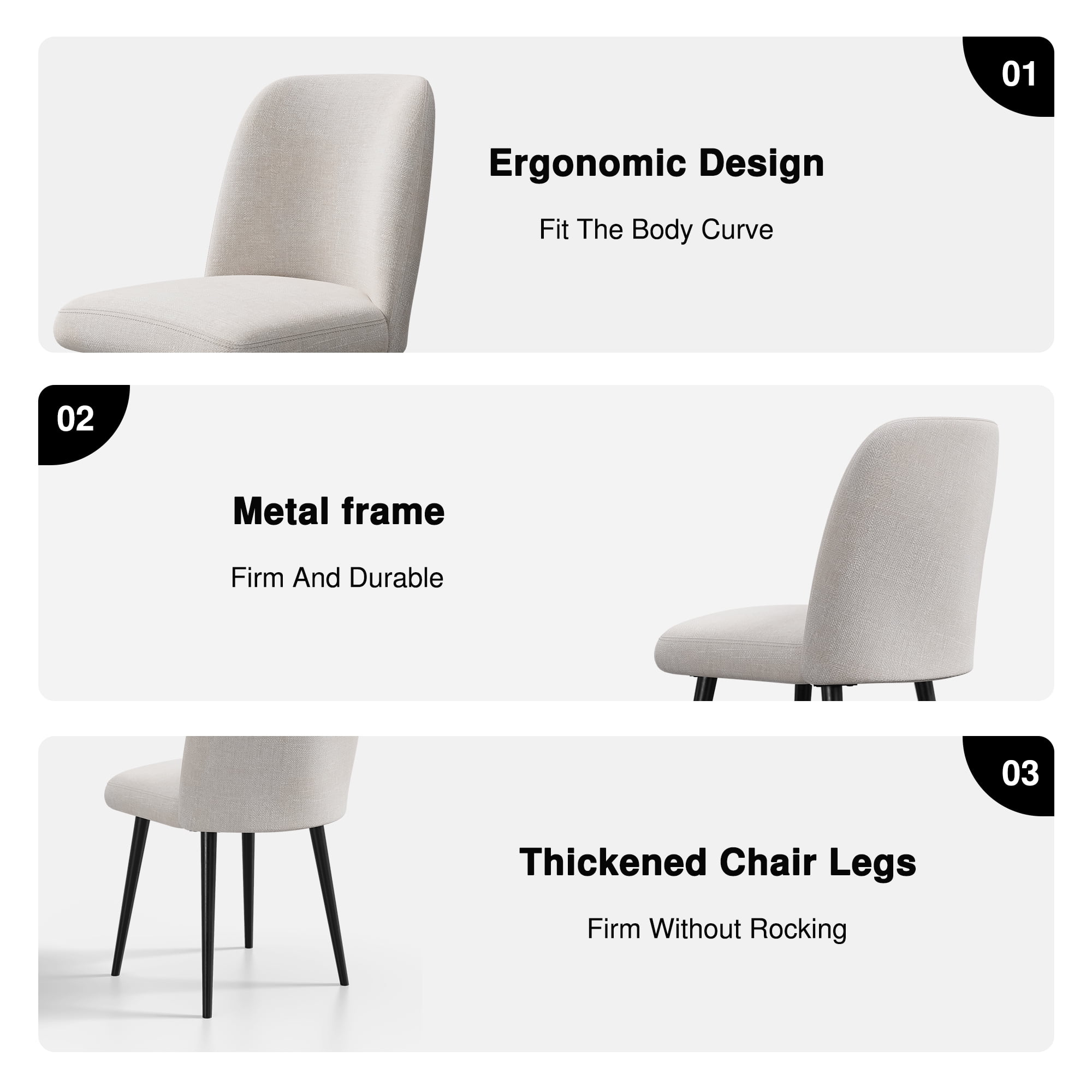 Upholstered Side Chairs Dining Chairs Modern Dining Living Room Kitchen Chairs, Gray with Black Leg (Set of 2)