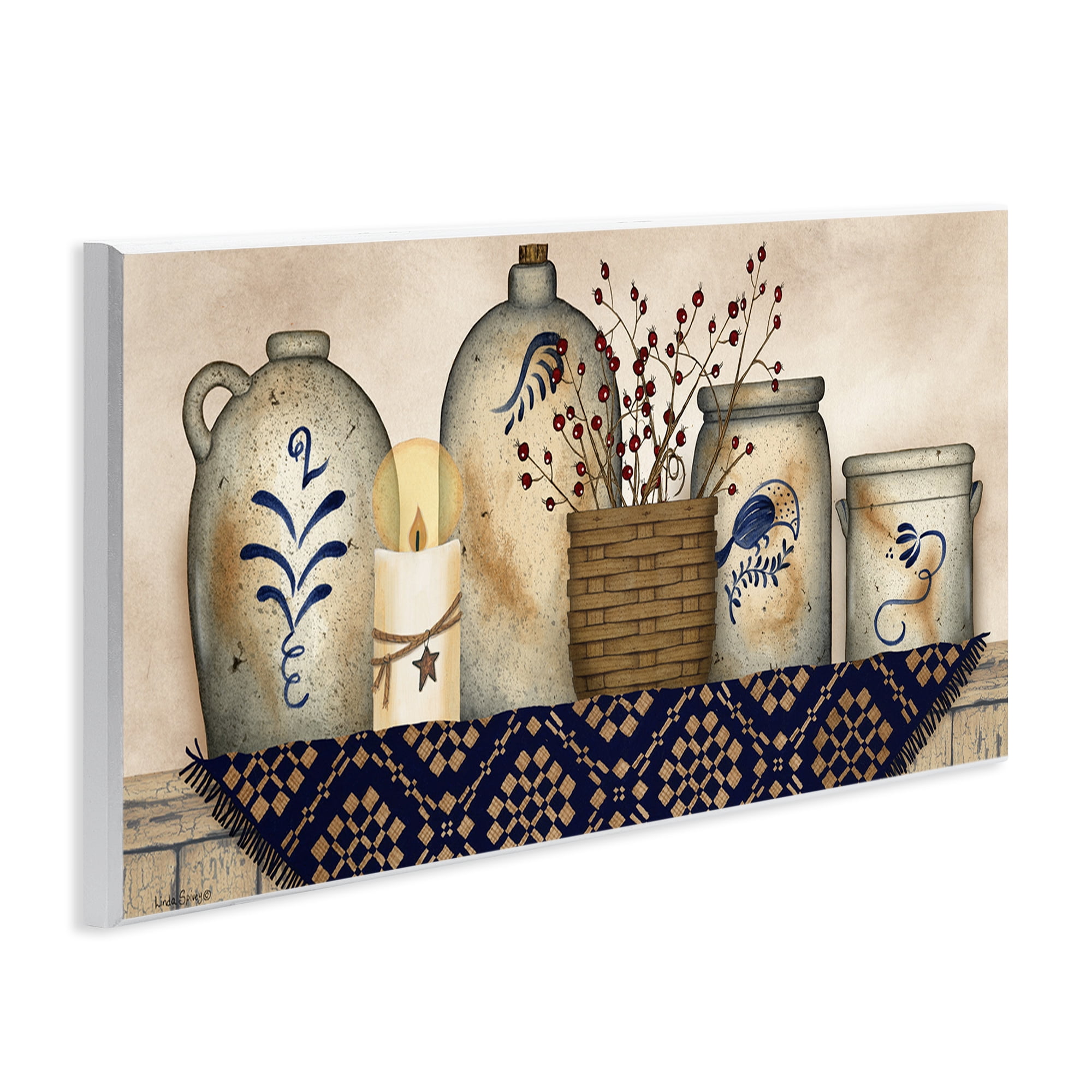Stupell Industries Rustic Kitchen Jars Botanical & Floral Painting Unframed Art Print Wall Art, 17 x 7