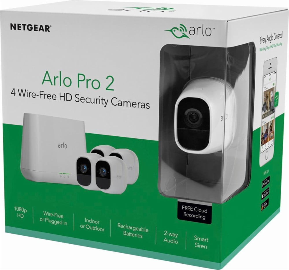 Arlo VMS4430P Pro 2 Security Camera System, 4Camera Kit, WireFree, 1080p, Weather Proof