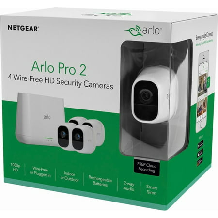 Arlo VMS4430P Pro 2 Security Camera System, 4-Camera Kit, Wire-Free, 1080p, Weather Proof, Indoor/Outdoor - White