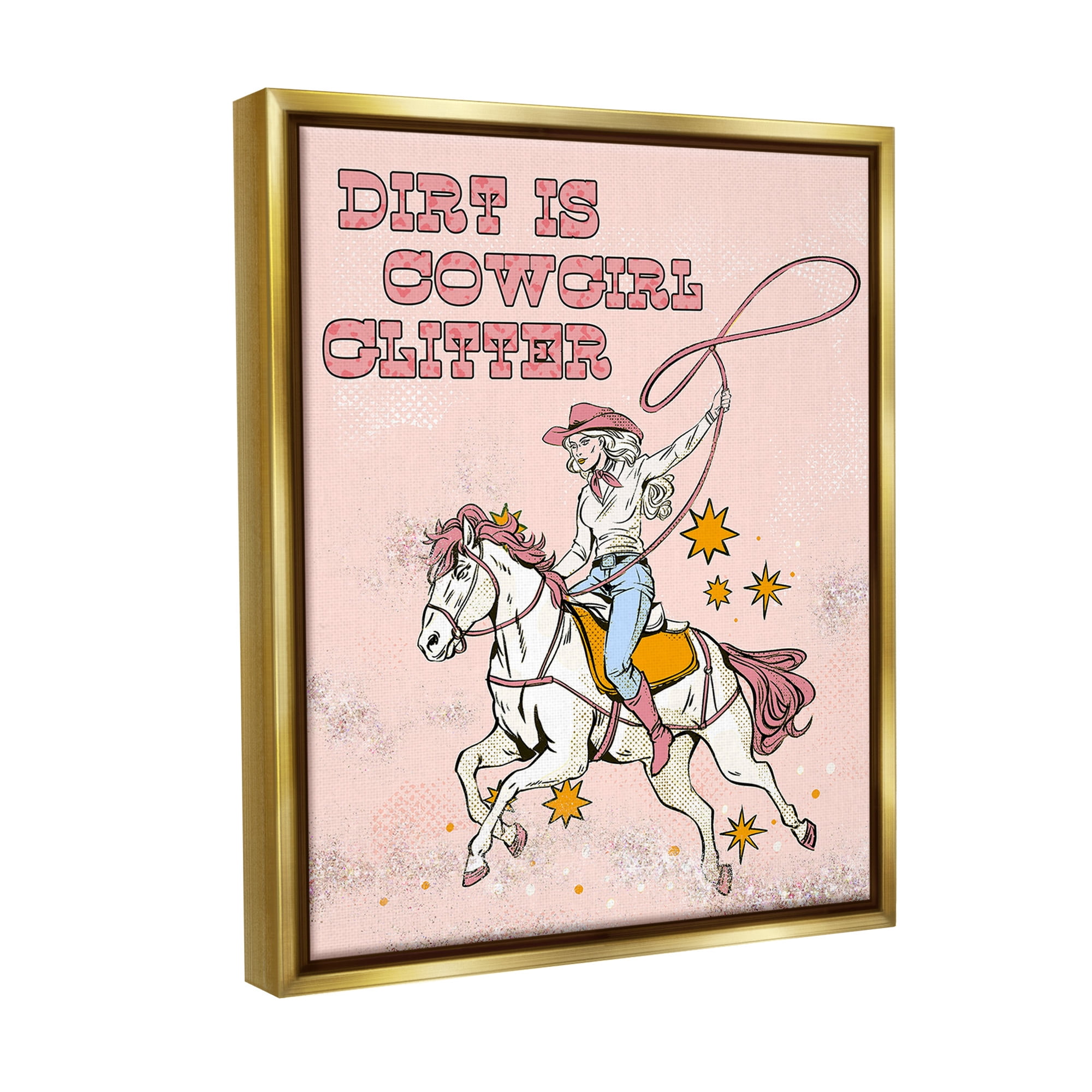 Stupell Industries Dirt Is Cowgirl Glitter Animals & Insects Painting Gold Floater Framed Canvas Art Print Wall Art, 25 x 31