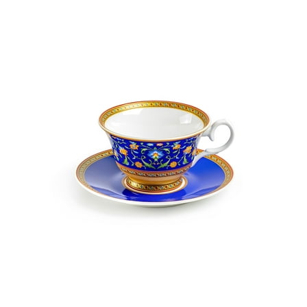 Grace Teaware Royal Blue Floral 6oz Bone China Tea Cup and Saucer