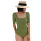thumbnail image 2 of Traje de baño de una pieza de manga corta para mujer, sin espalda, push up, para nadar en aguas termales, playa, verde, XL, 2 of 7