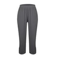 thumbnail image 5 of GEWSEY Womens Cotton Cropped Pants Loose Fit Wide Leg Capri Casual Plus Size Elastic Waist Trousers (Grey, S), 5 of 8