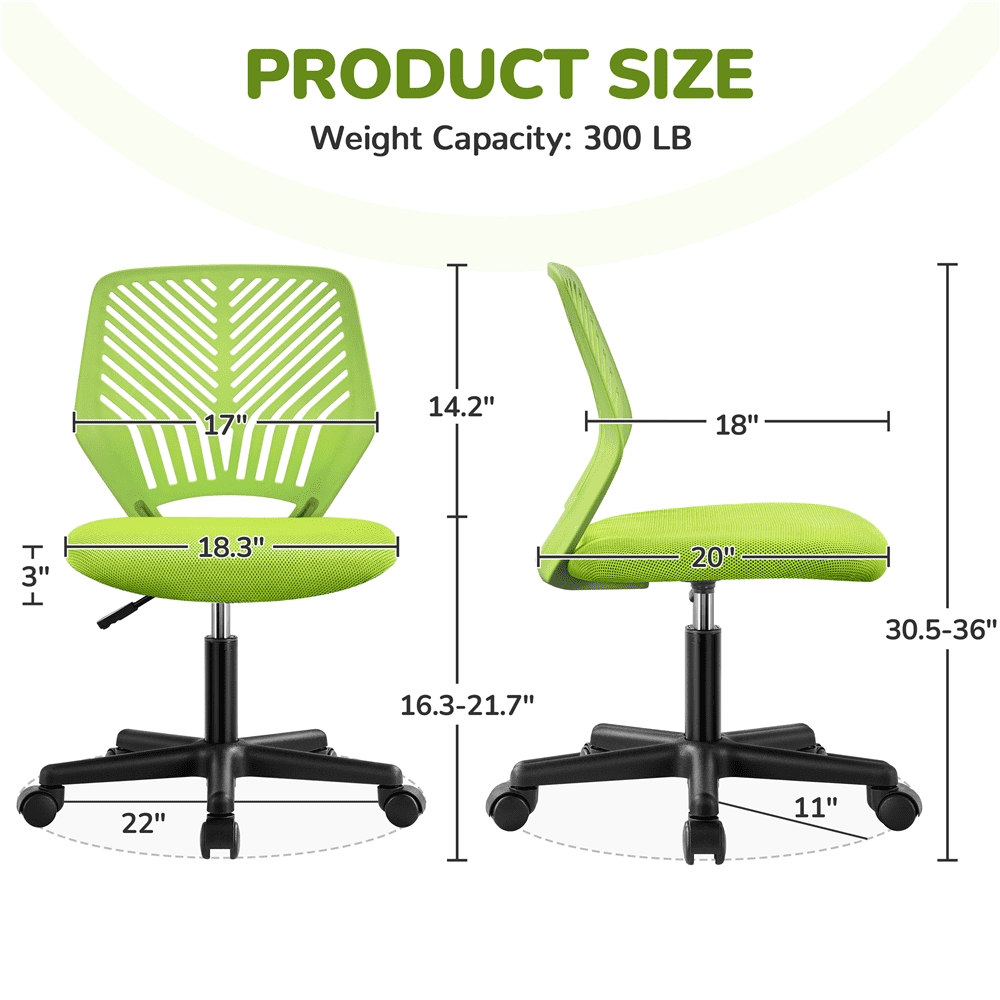 Alden Design Adjustable Armless Mesh Office Chair for Home Office, Green