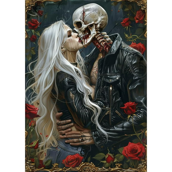 5D Diamond Art Painting by Number Kits for Adults Beauty and Skeleton Love Kiss DIY Paint with Full Drill Round Diamond Gems Painting Art Craft for Home Wall Decor 15.8x19.8in(1)