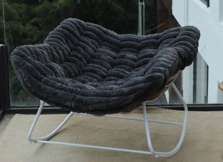 Oversized Rocking Chair, Indoor Outdoor Patio Wicker Rocker with Thick Cushion, Patio Lounge Chair Rocking Recliner
