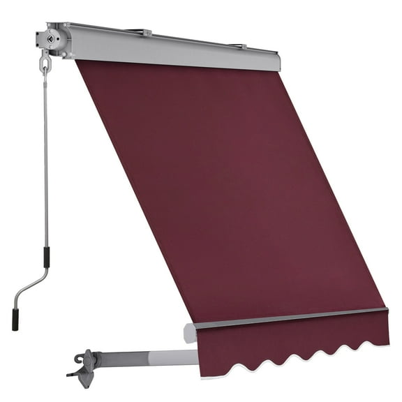 MCombo Patio Window Awnings 5'x8', Fully Assembled Manual Retractable Sunshade Canopy for Windows, 4137 (Burgundy)
