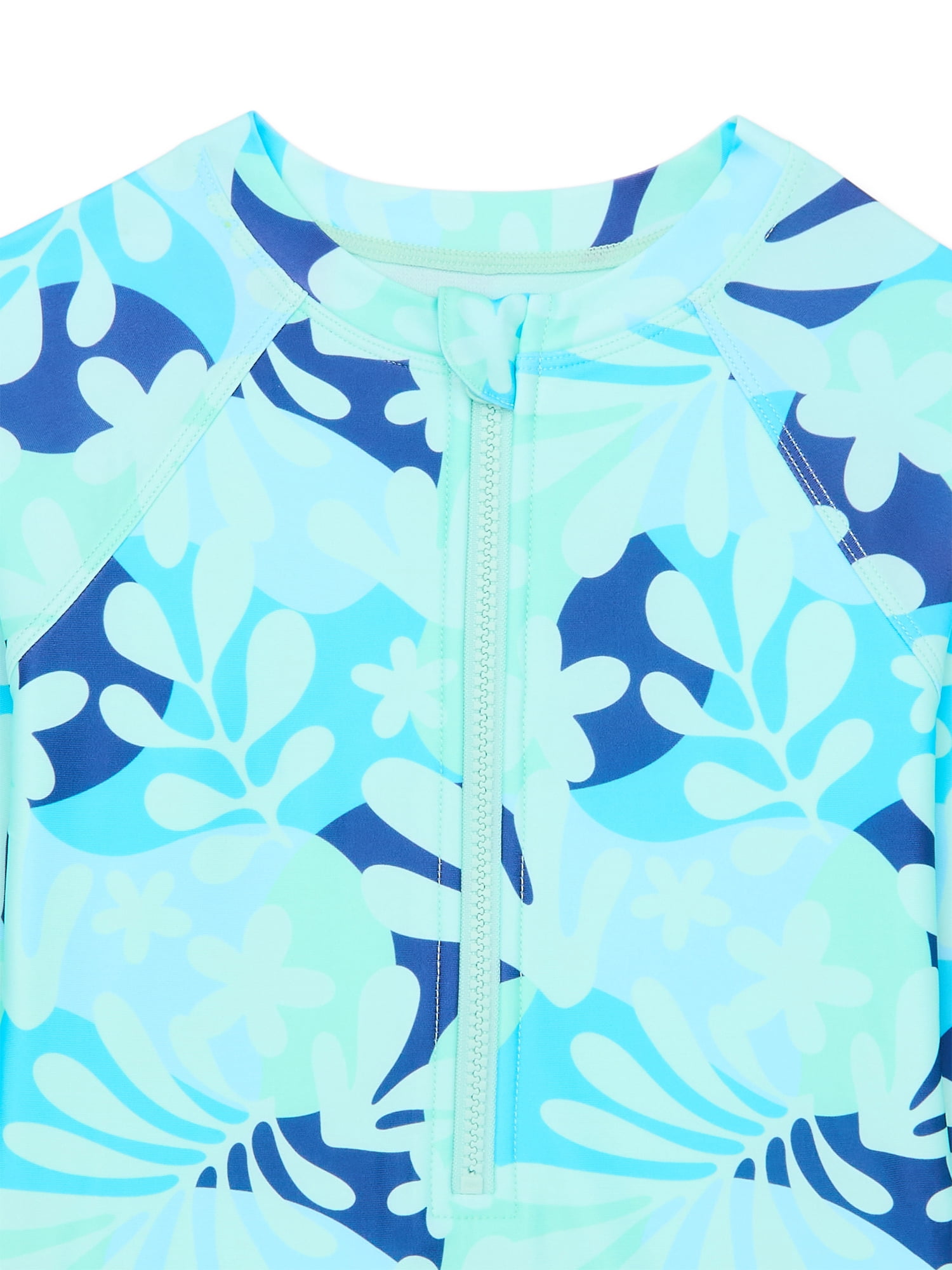 Wonder Nation Girls Long Sleeve Zip-Up Rash Guard One-Piece Swimsuit, Sizes 4-18 & Plus