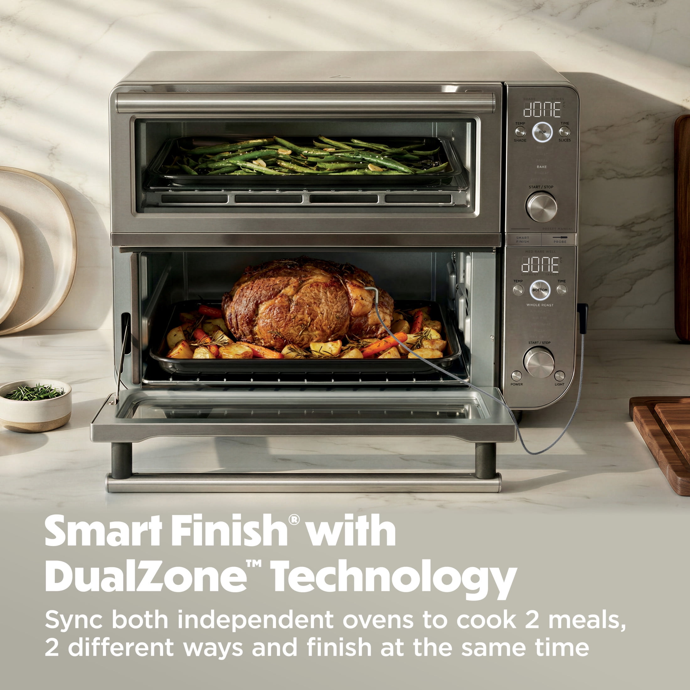 Ninja 12-in-1 Pro Smart XL Double Toaster Oven, with Smart Finish and DualZone Technology, Air Fry, Bake, Air Roast, Toast, Pizza and More, DCT871 Stainless Steel