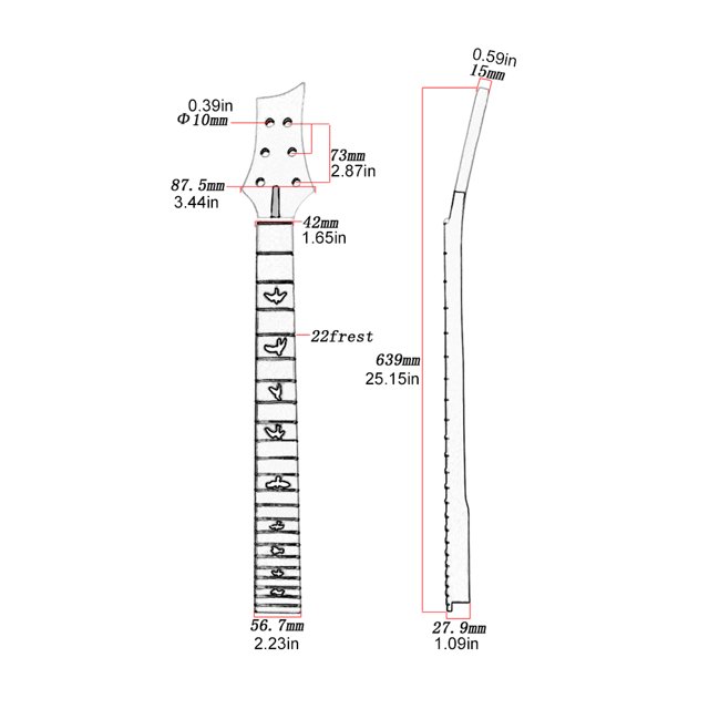22 Frets Electric Guitar Neck Wood Portable Fingerboard DIY Crafting Tools Musical Instruments Guitars Professional Attachment Type 2