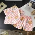 thumbnail image 2 of Gubotare Girls Pajama Set Girls Satin Pajamas Set Button Down 2 Piece Silk Pjs Shorts Set Ruffle Sleepwear 5T 6T (Khaki,5-6 Years), 2 of 6