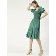 thumbnail image 3 of Moomaya Solid Square Neck Tiered Dress, Knee Length Flared Smocked Summer Dress, 3 of 8