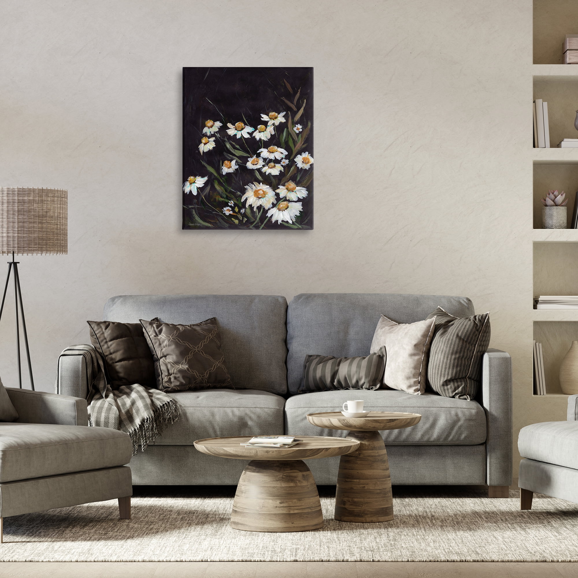 Stupell Industries Daisies on Black Botanical & Floral Painting Gallery Wrapped Canvas Art Print Wall Art, 24 x 30