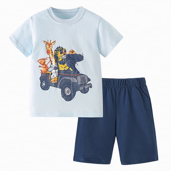 TOWED22 Baby Boy Summer Clothes 2 Pieces Cartoon Crocodile Graphic Short Sleeve Tee Top Animal Print Shorts Toddler Outfits(Light Blue,3-4 Y)