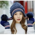 thumbnail image 3 of PIKADINGNIS Women Girls Warm Winter Hats Gloves Set Soft Knitted Fuzzy Thick Pom Pom Bearies Fleeze Lined Slouchy Cap, 3 of 6