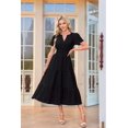 thumbnail image 2 of V-Neck Pleated Puff Sleeves Long-Sleeved Dress Black XL, 2 of 4