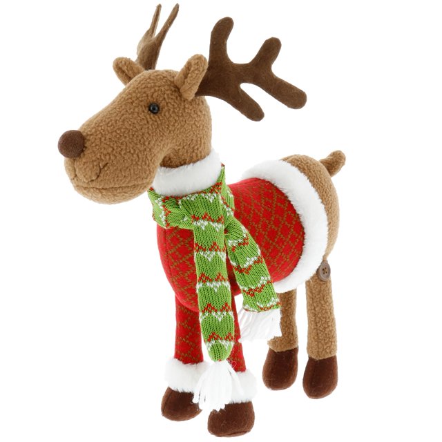 Muñeco de peluche de reno de 12 pulgadas para mascotas navideñas, lindo juguete de Rudolph con abrigo y bufanda, decoraciones de animales, grandes regalos para niños, intercambio de fiestas navideñas