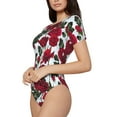 thumbnail image 2 of Balery Rose Flowers Women's Short Sleevee Crew Neck Bodysuit Tops Short Sleeve Tops Basic-Small, 2 of 9