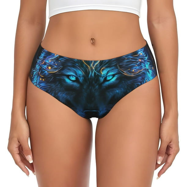 Balery Cool Blue Light Wolf Ropa Interior de Algodón para Mujer con Dibujo – Braguitas Cómodas y Elásticas, Estilo Clásico-X-Small