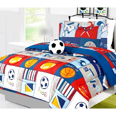 Soccer Parchwork #2 Twin Bedding Set 6-Piece Plush Toy, Comforter & Sheets