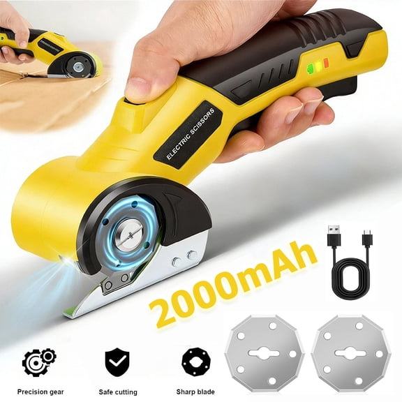 NefLaca  Cordless Electric Scissors Box Cutter With 2 Rotary Blades 4V Heavy Duty Recharg