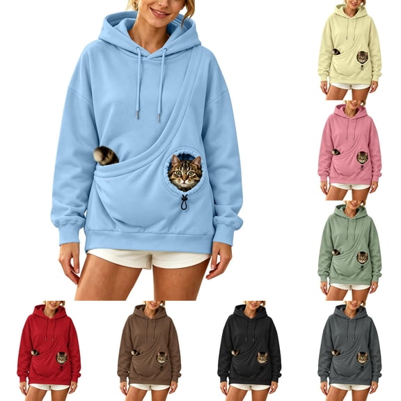Fleece Pet Pouch Hoodie For Women, Warm Cozy Pullover Sweatshirt With Pocket Front, Pet Carrier Sweater With Drawstring For Small Dogs & Cat, Brown, XXXL