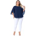 thumbnail image 3 of DARING DIVA Women's Plus Petal Sleeve Chiffon Flowy Blouse 3X Navy Blue, 3 of 6