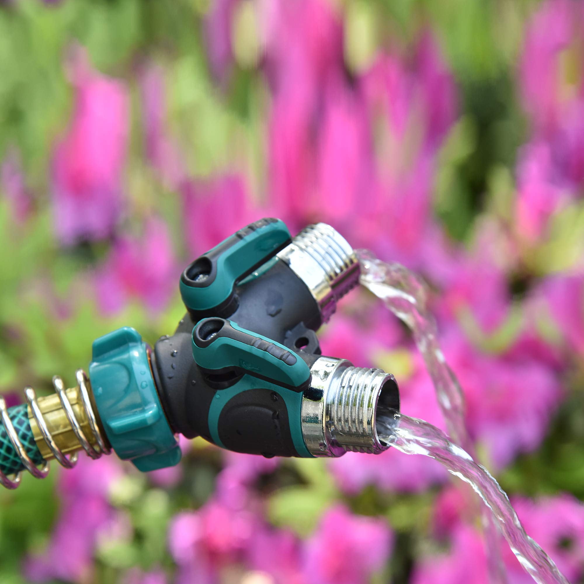 2pcs 2 Way Hose Splitter Comfortable Rubber Grip and Rotatable Top Quick Connect Garden Hose Tee Equipment Valve Shut Off (Dark Green 2)Interface diameter 2.5cm, height 9cm)
