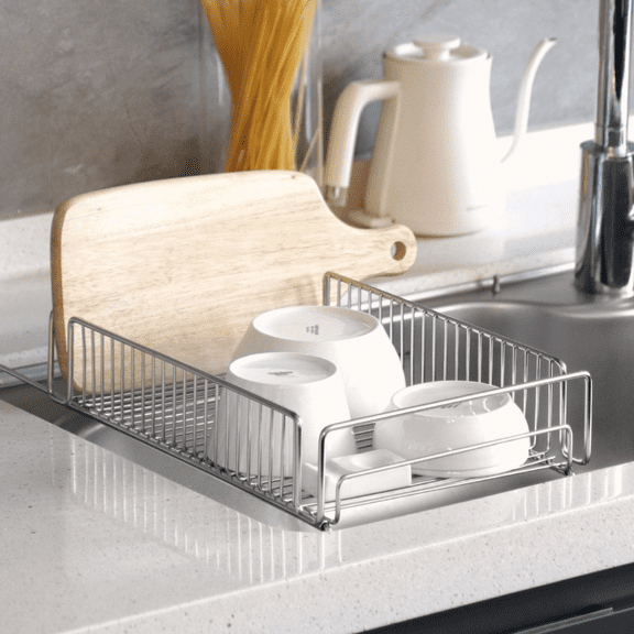 Nineware Expandable in-Sink Dish Drying Rack, Adjustable SUS 304 Stainless Steel Over-The-Sink Drainer (14''–24'' L), Compact, Rust-Resistant, Space Saving Kitchen Organizer