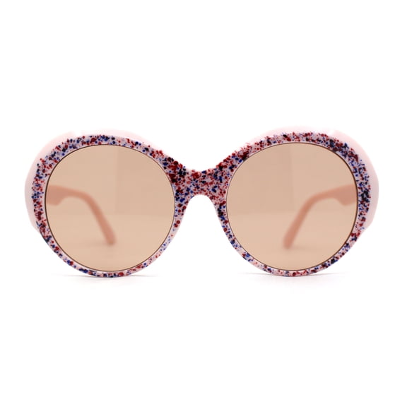 Womens Round Thick Eyebrow Retro Fashion Plastic Sunglasses Pink Light Brown