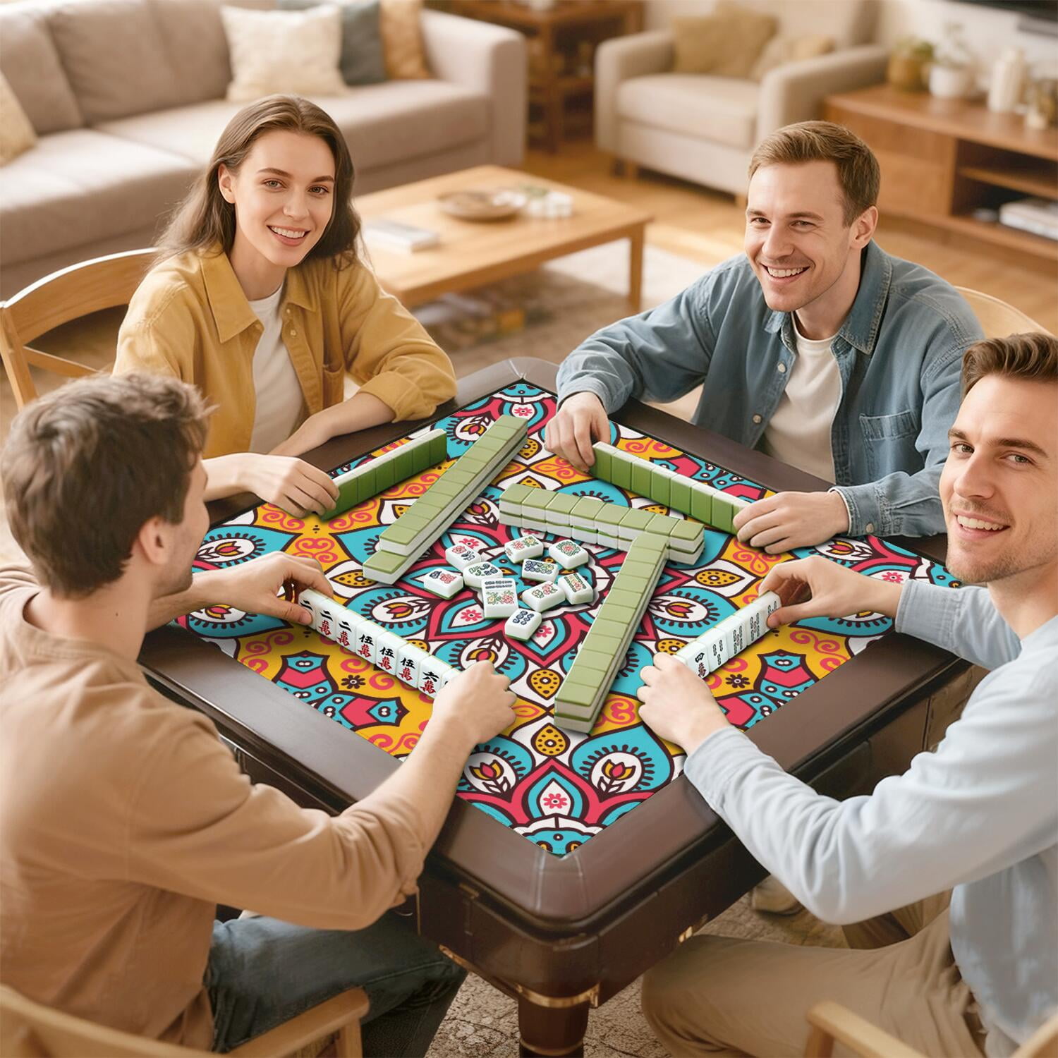 Mandala Mahjong Mat for Table, 31.5*31.5in Anti Slip American Mahjong Table Cloth, Noise Reduction, Neoprene Mah jongg Mat with Carrying Bag & 3 Dices, Mahjong Accessories Gift, Board Tile Games Mats