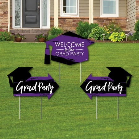 Purple Grad - Best is Yet to Come - 2 Purple Graduation Party Arrows and 1 Welcome/Thank You Lawn Sign - Double Sided
