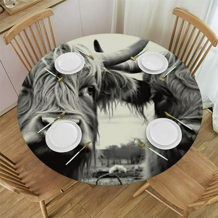 

SHERONV Horns Round Table Cover Stain Resistant Washable Indoor Outdoor Tablecloth Kitchen Dining Wedding Parties 100% Polyester Fiber 31-35
