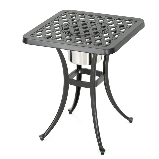 Christopher Knight Home Ava Outdoor Cast Aluminum Chat Table with Ice Bucket, Shiny Copper Finish