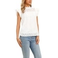 thumbnail image 4 of INSPIRE CHIC Summer Eyelet Tops for Women Casual Short Ruffle Sleeves Shirts Crew Neck Cotton Hollow Out Lace Embroidered Blouses XS White, 4 of 6