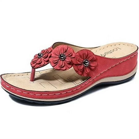 

SHENGXINY Summer Flat Sandal for Women 5 Colors Sandales Multicolor Retro Flowers Flip-flops Women Slippers Sandalias Mujer Platform Shoes