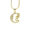 thumbnail image 2 of 14K Gold Plated Angel and Moon Pendant Necklace with Genuine Crystals, 2 of 5