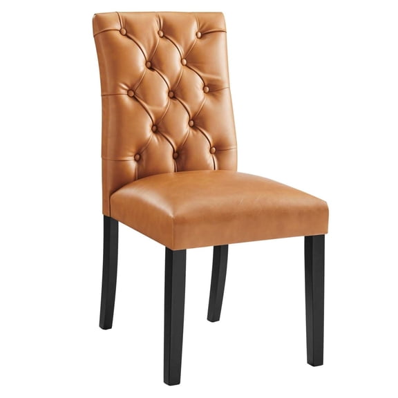 Maklaine Solid Wood and Button Tufted Vegan Leather Dining Chair in Tan