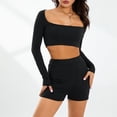 thumbnail image 2 of Biekopu Women Summer Clothes 2Pcs Suit, Solid Color Long Sleeve U-Neck Cropped Tops + High-Waist Slim Shorts, 2 of 7