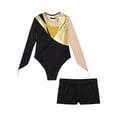thumbnail image 6 of ZDHoor Girls Gymnastics Yoga Dance Sports Outfit Set Long Sleeve Leotard with Athletic Shorts Gold&Black-B 8, 6 of 7