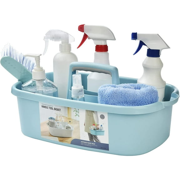 Large Plastic Shower Caddy Tote, Portable Storage Caddy Basket Organizer with Handle for Dorm, Bathroom, Tool, Garden, Kitchen, Cleaning Supplies – Blue